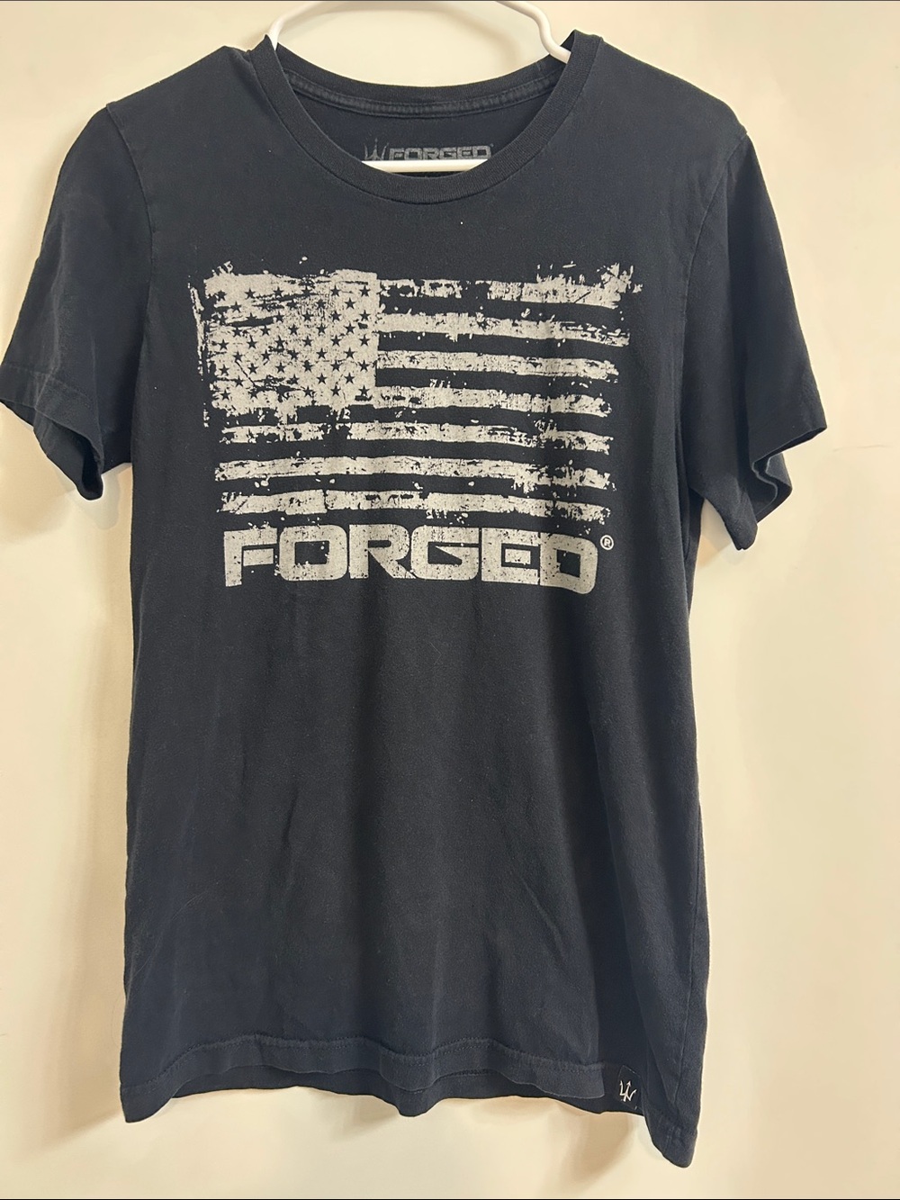 Men's Black Short Sleeve Graphic Tee with White Flag